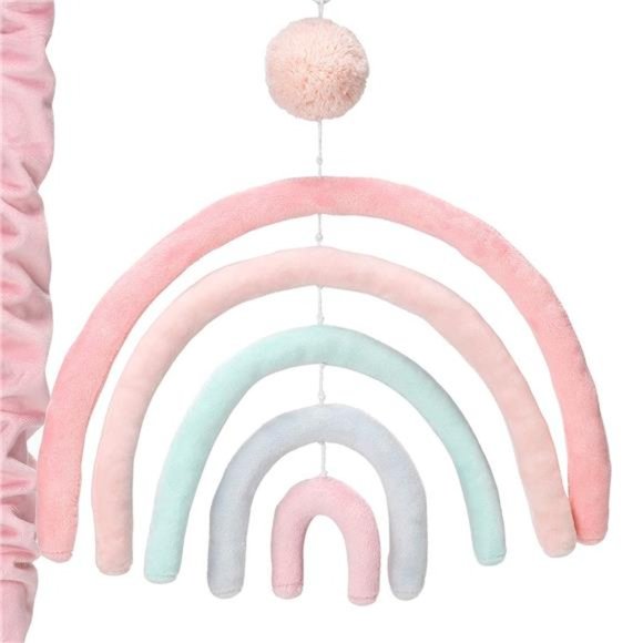 Lambs & Ivy Watercolor Pastel Rainbow/Pom Pom Musical Baby Nursery Crib Mobile - Picture 4 of 6